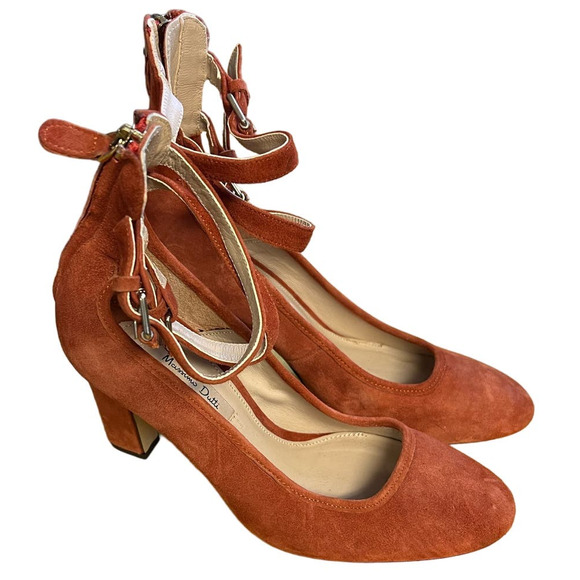 Massimo Dutti Burnt Orange Suede Strappy Block Heels, Size 37 - Picture 1 of 8